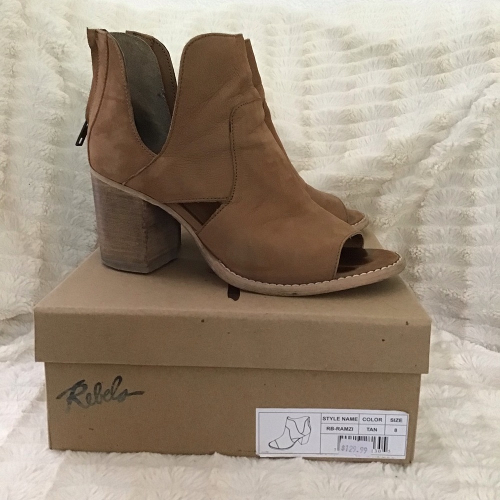 Rebels Tan Open Toe Booties with back Zip